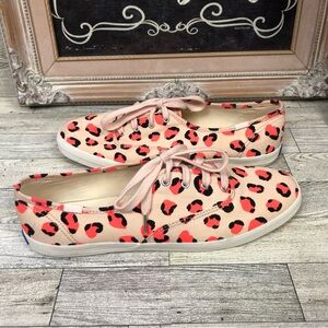 KEDS classic sneakers beige/ hot pink coral leopard print size 9.5 basically new